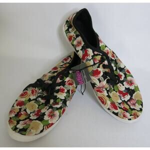 BOBBIE BROOKS *NWT* Floral Canvas Tennis Shoes Sneakers Size 8M Black Multicolor